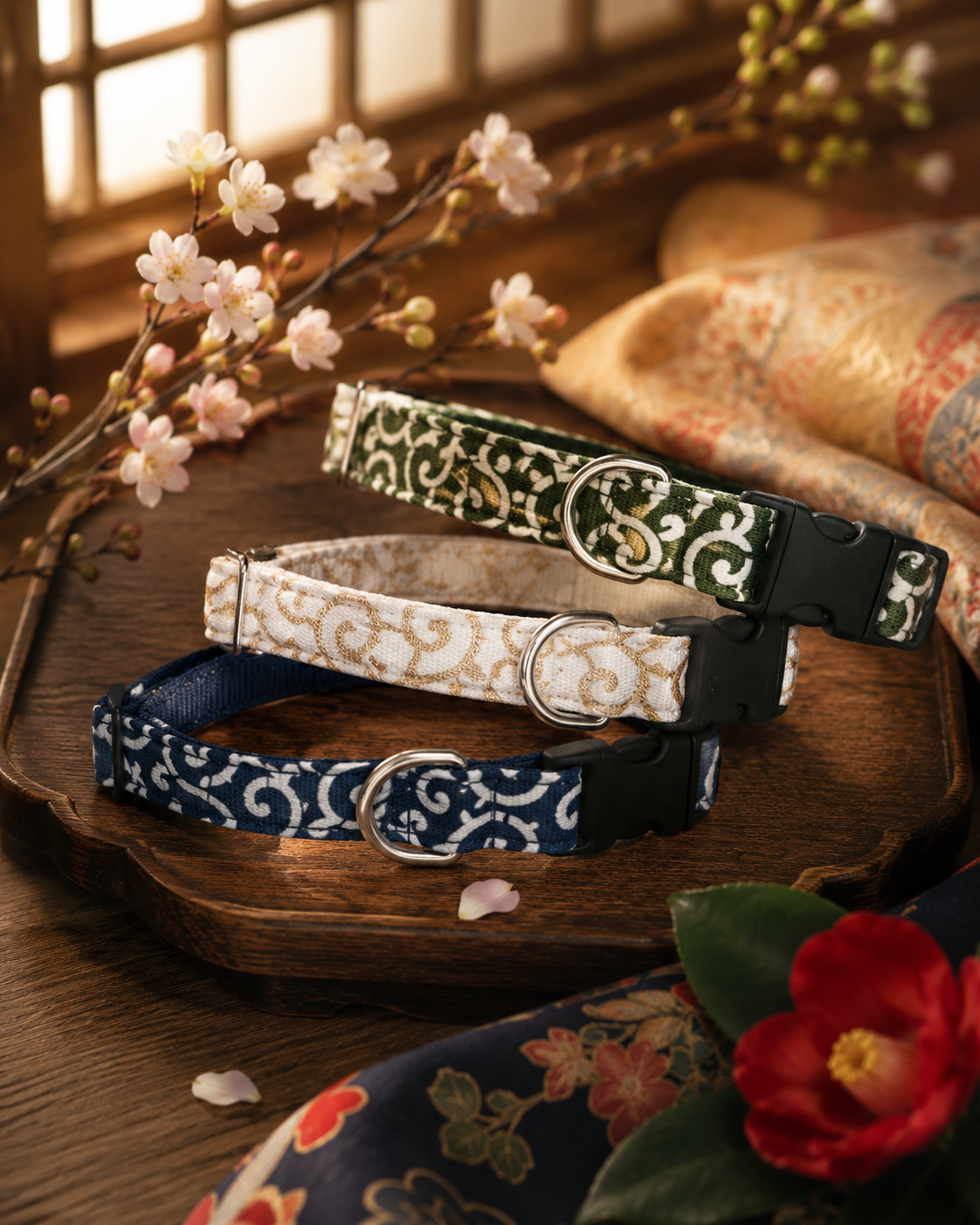Japanese Karakusa Dog Collar | Traditional Arabesque Pattern Adjustable Dog Collar | Japan Inu Kubi-wa