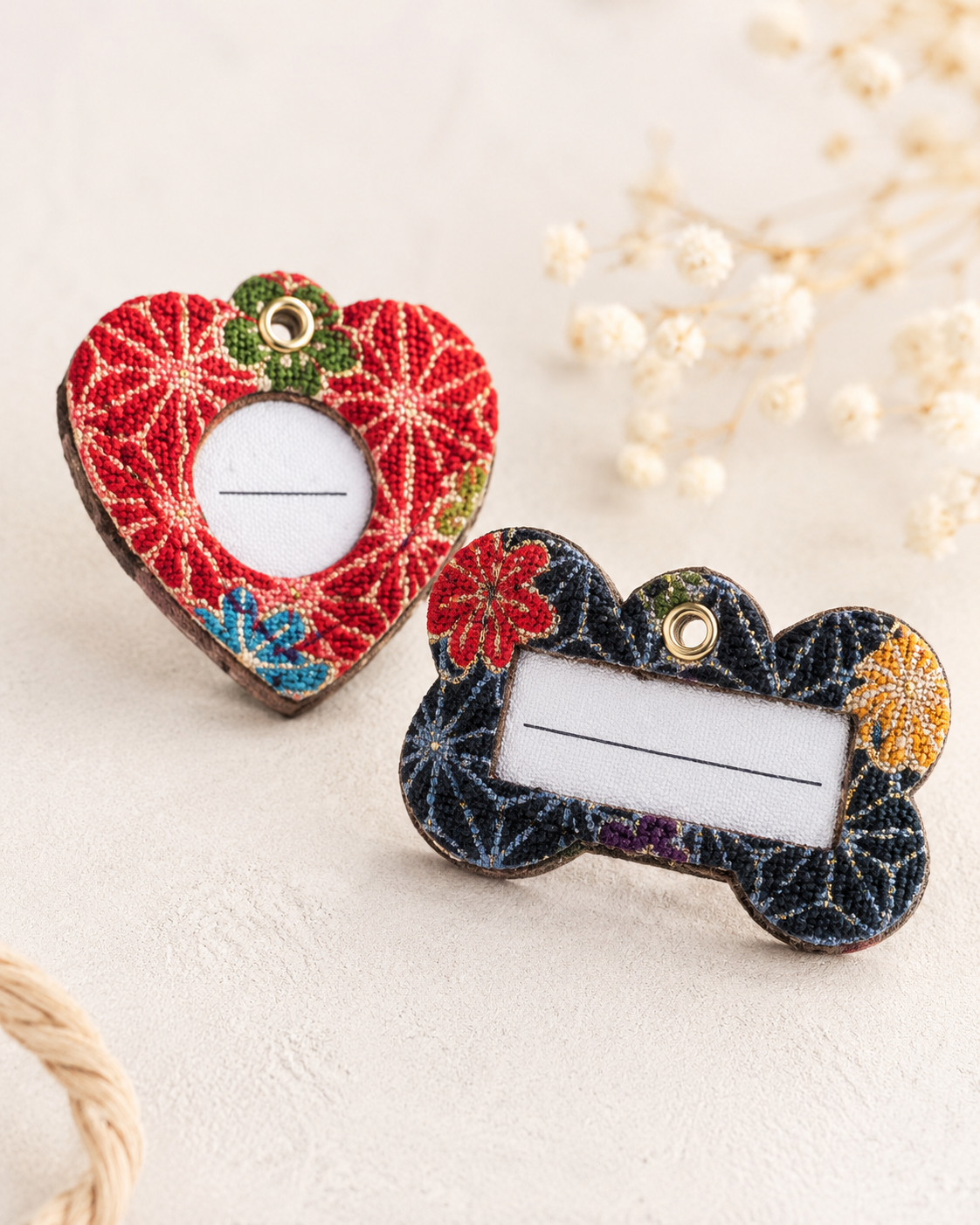 Japanese Yuzen Embroidery Pet ID Tag | Handmade Washi Pattern Name Tag for Dogs & Cats | Japan Pet Charm