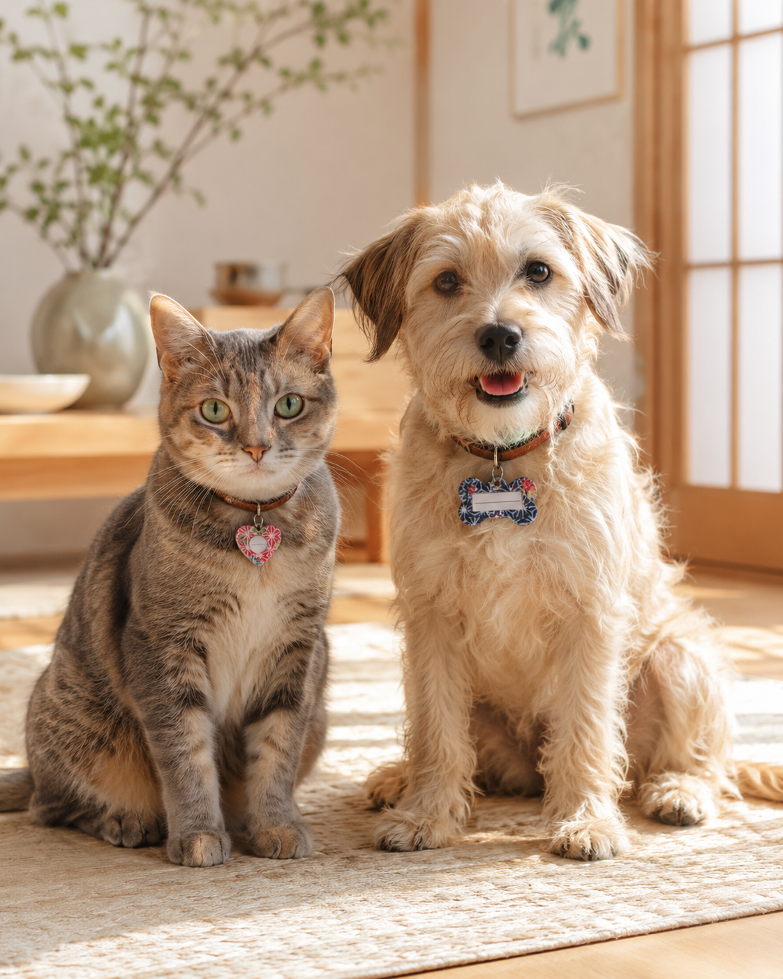Japanese Yuzen Embroidery Pet ID Tag | Handmade Washi Pattern Name Tag for Dogs & Cats | Japan Pet Charm