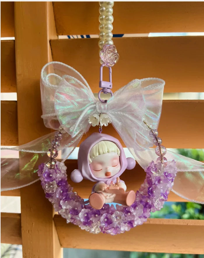 "Lavender Dreamer" - Handmade Kawaii Moon Figurine Bag Charm
