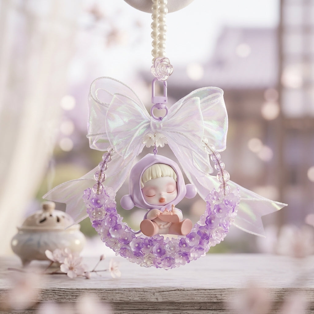 "Lavender Dreamer" - Handmade Kawaii Moon Figurine Bag Charm